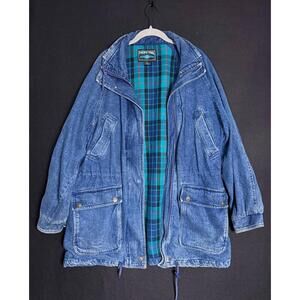 VINTAGE Pacific Trail Jean Jacket 90s Outdoor Plaid Lining Size Large